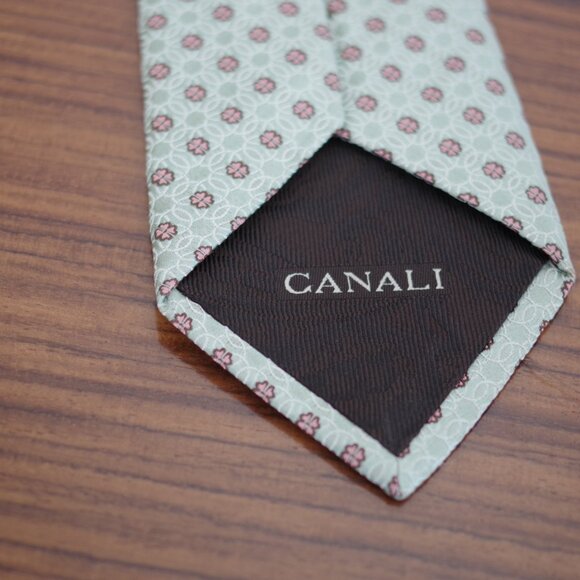 Canali Silk Green Pink Flower print Tie 61" x 3.5" - Picture 4 of 6